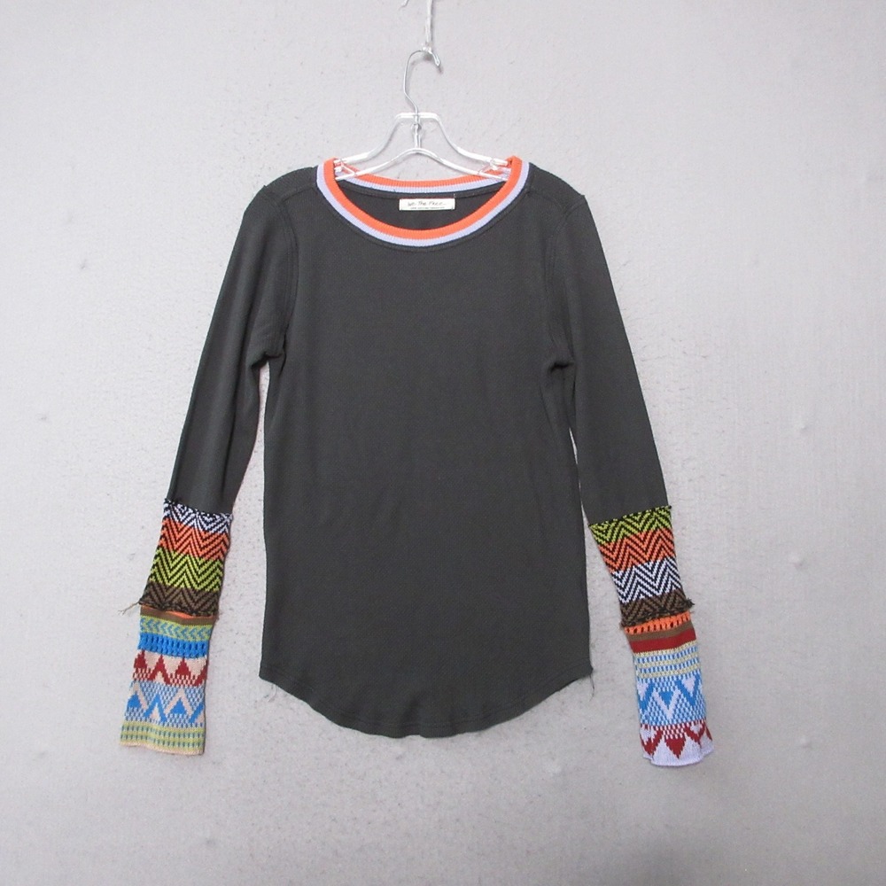 We The Free People Top Large Thermal Waffle Knit Grunge Indie Cuff Boho Alpine